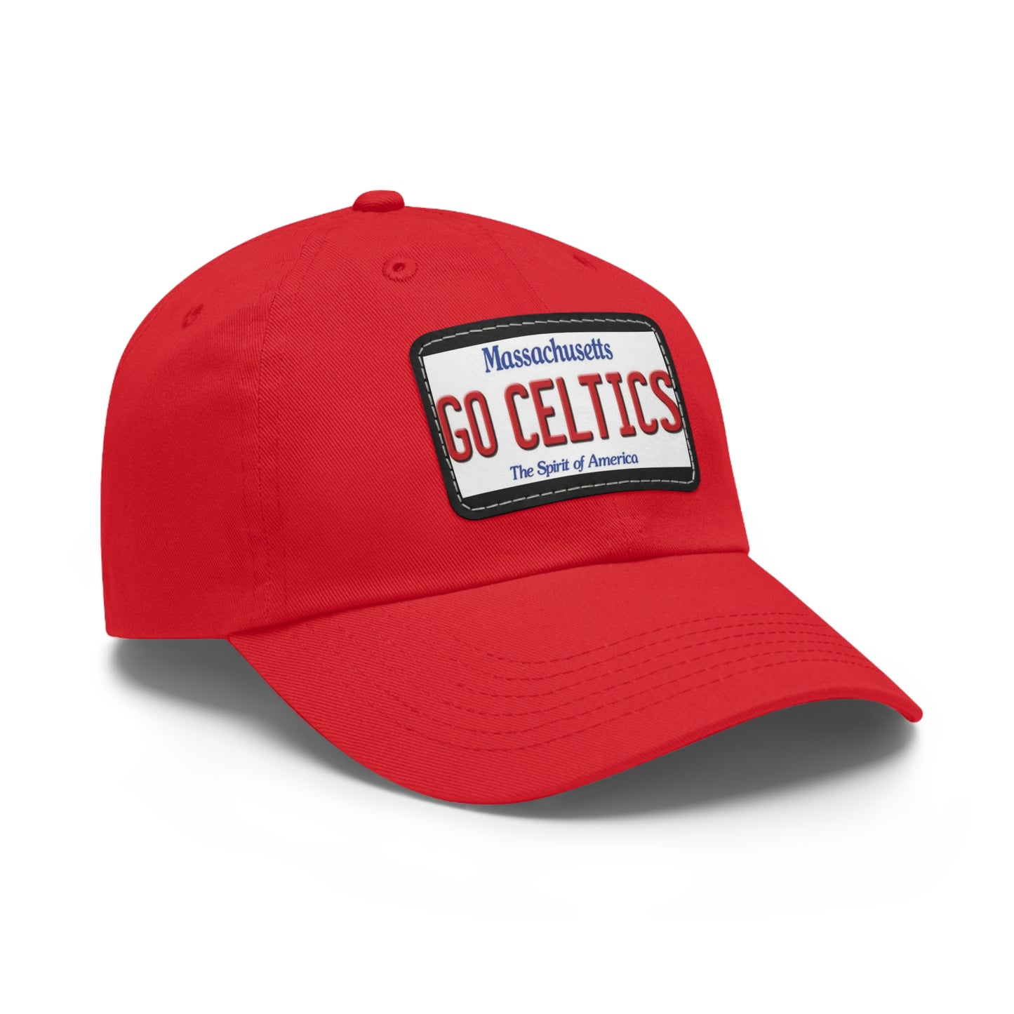Side View Red Go Celtics Ball Cap Hat with Leather Patch