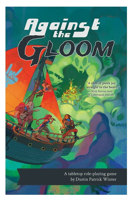 Book cover of 'Against the Gloom' with colorful illustration of a ship and characters.