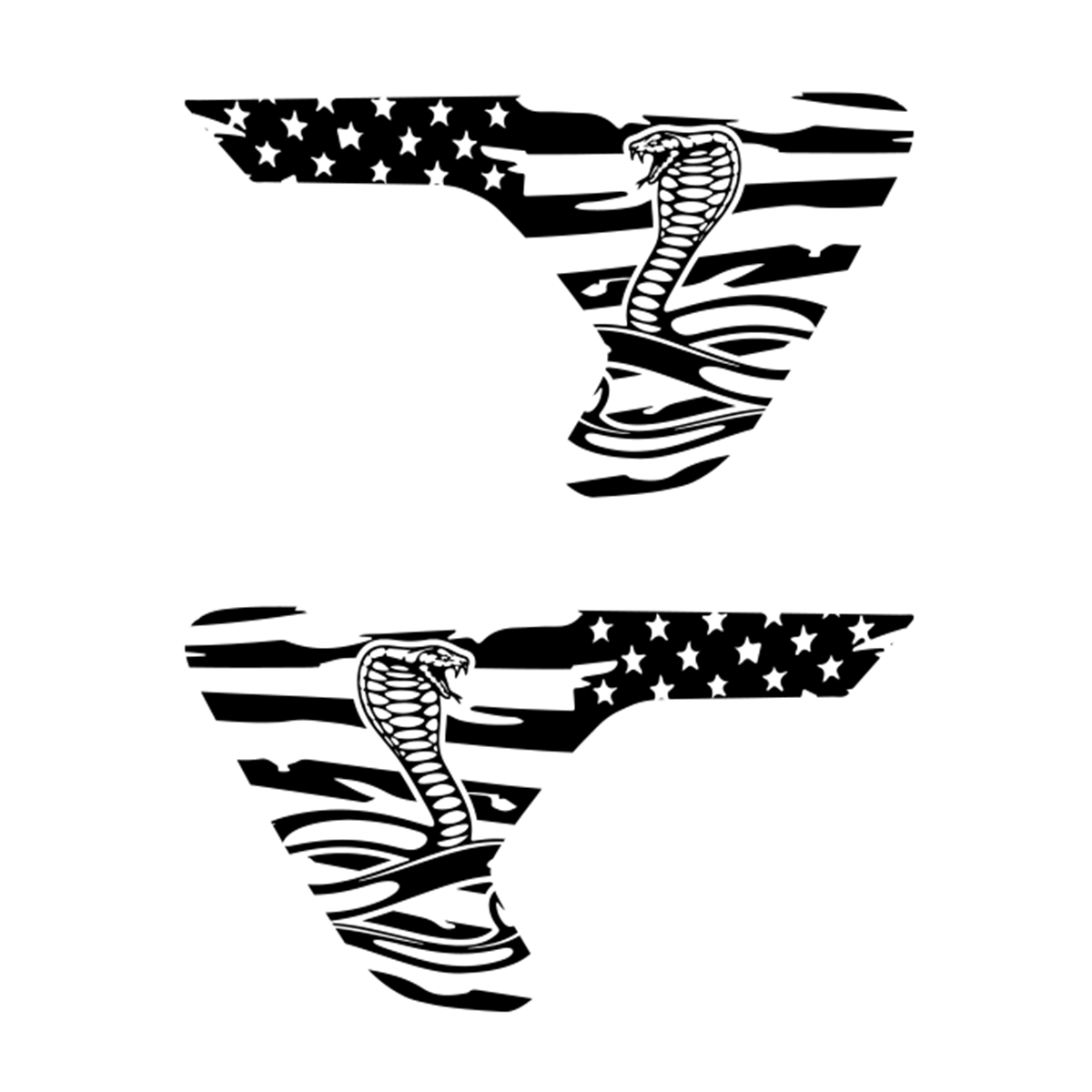 Two black cobra designs on American flag backgrounds.