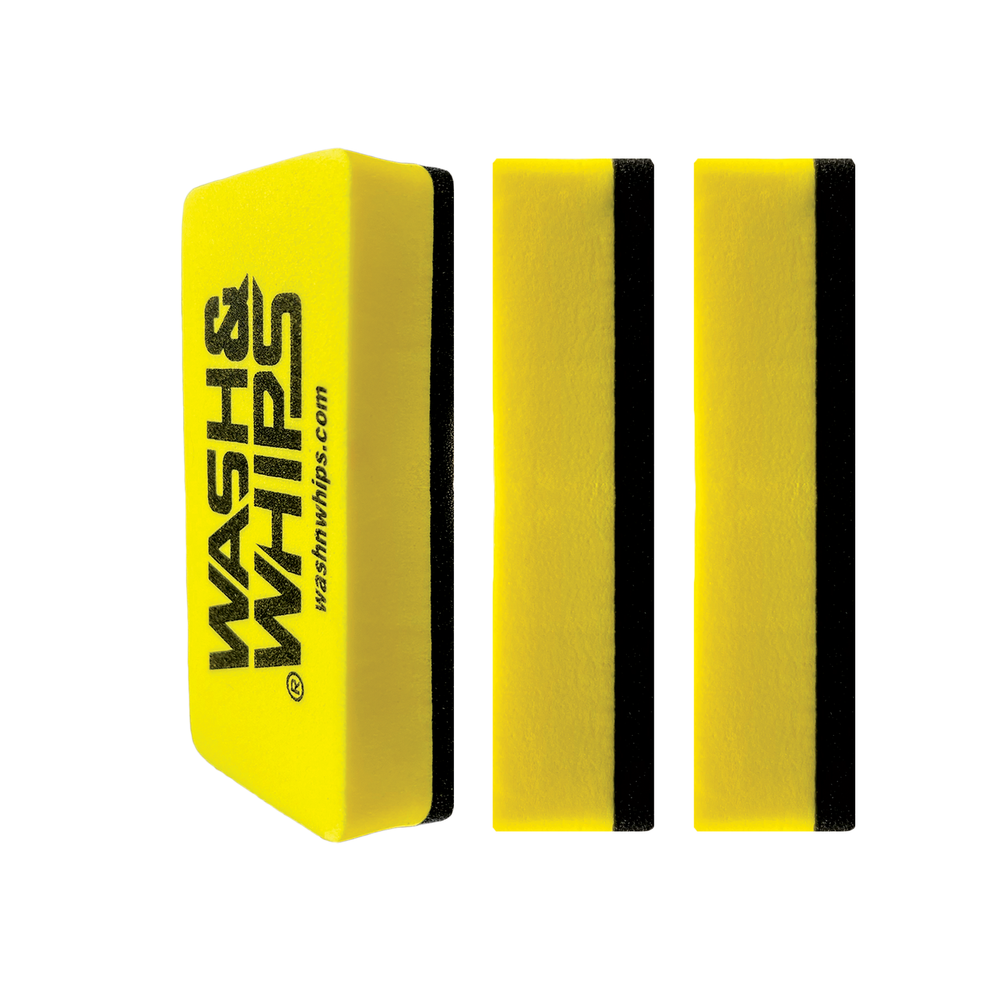 Yellow wash whips Applicator Pads on a white background