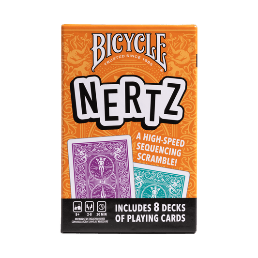 Bicycle Nertz playing card set packaging on a green background