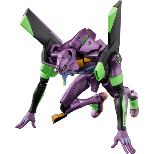 Mechanical figure with purple and green color scheme on a white background