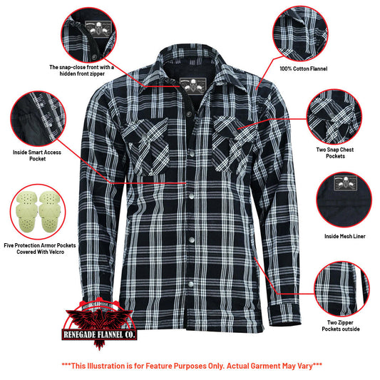 Infographic Checkered Champ Men's Black and White Armored Flannel Shirt
