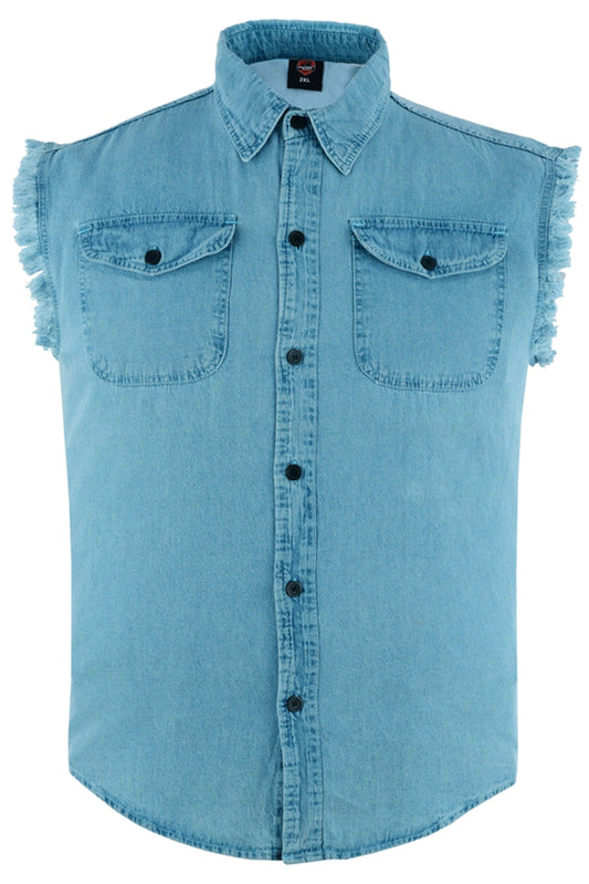 Full Front Men's Blue Lightweight Sleeveless Denim Shirt