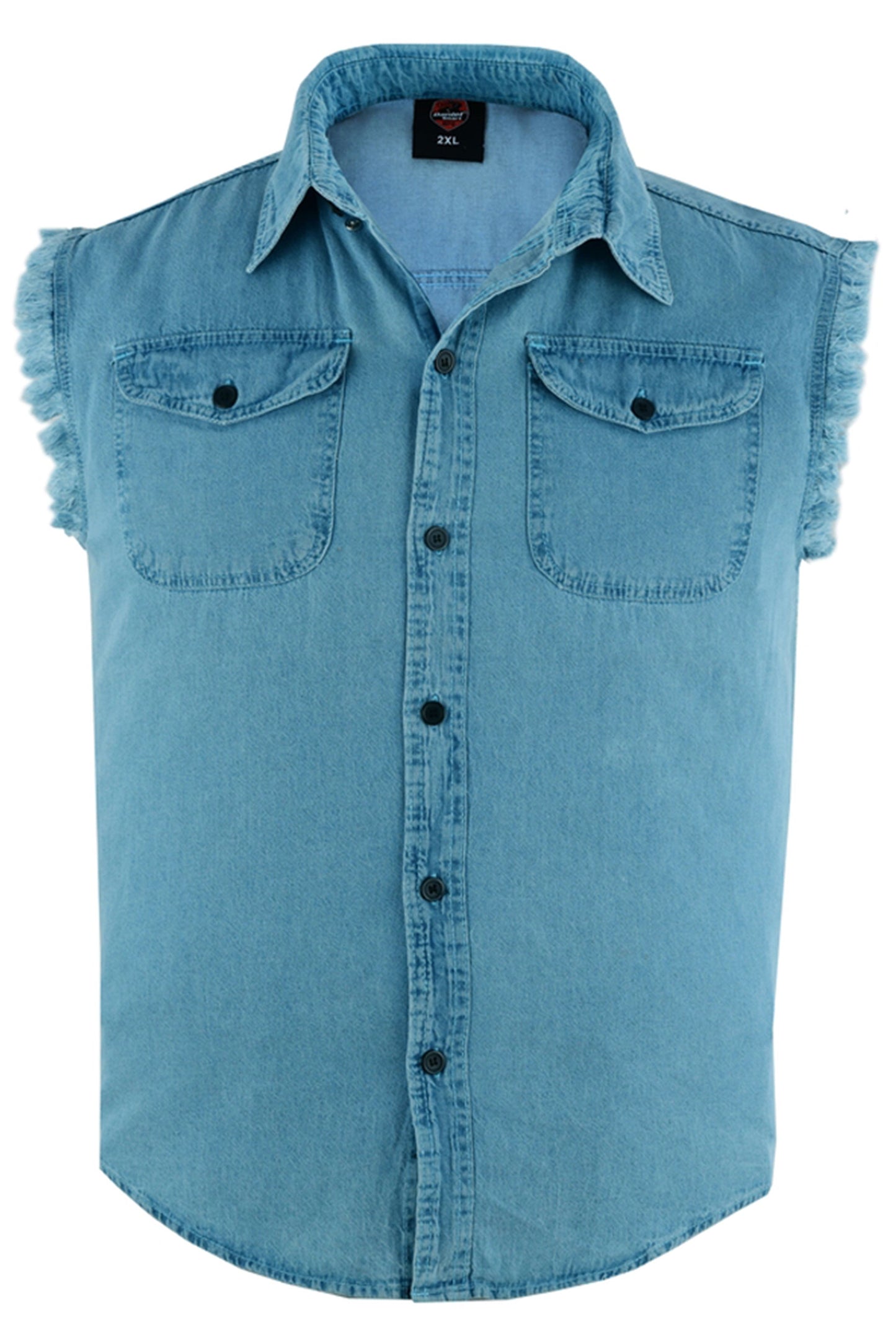 Front Men's Blue Lightweight Sleeveless Denim Shirt