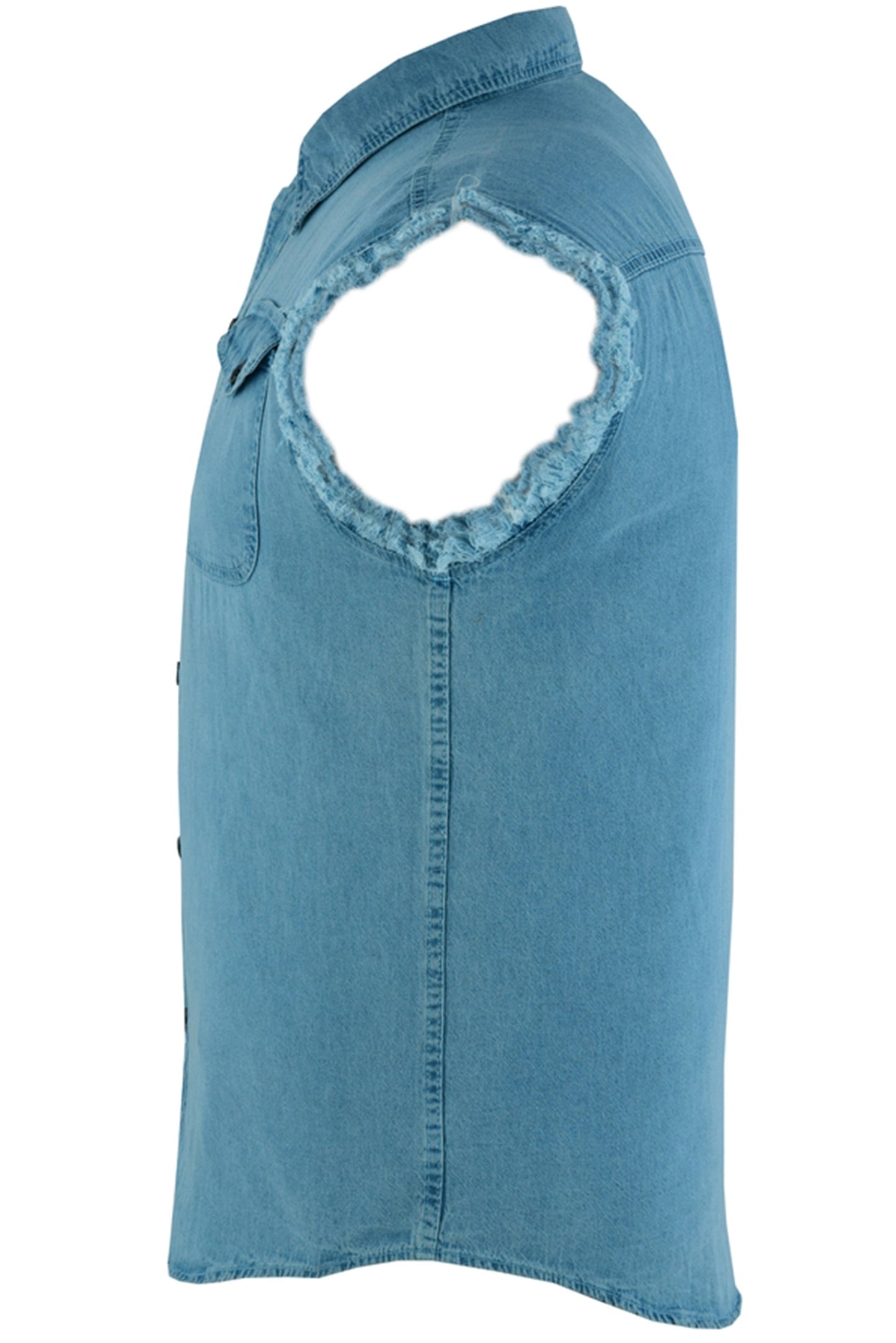 Side Men's Blue Lightweight Sleeveless Denim Shirt
