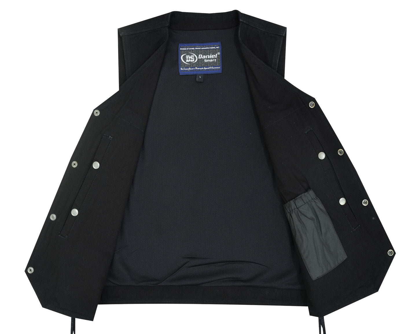 DM Men's Traditional Denim Motorcycle Vest with Side Laces – Smart Access Pockets