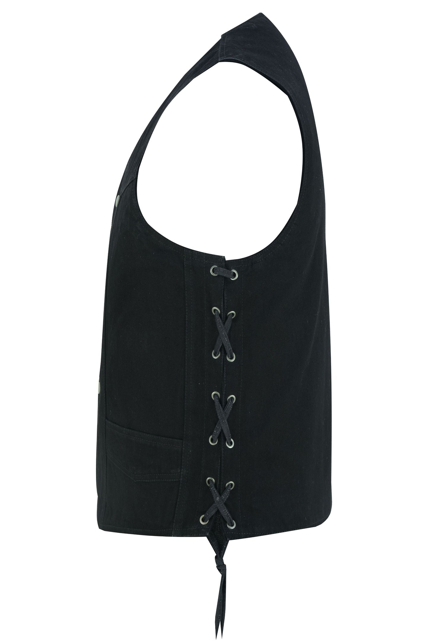 DM Men's Traditional Denim Motorcycle Vest with Side Laces – Smart Access Pockets