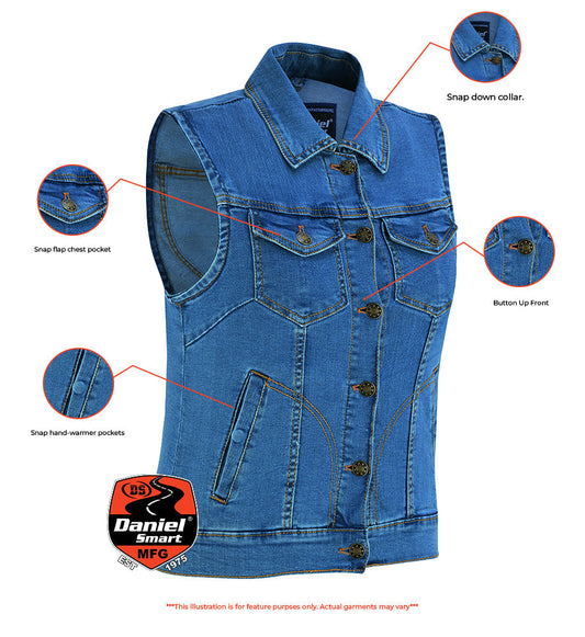 Infographic DM  Women's Blue Denim Snap Front Vest
