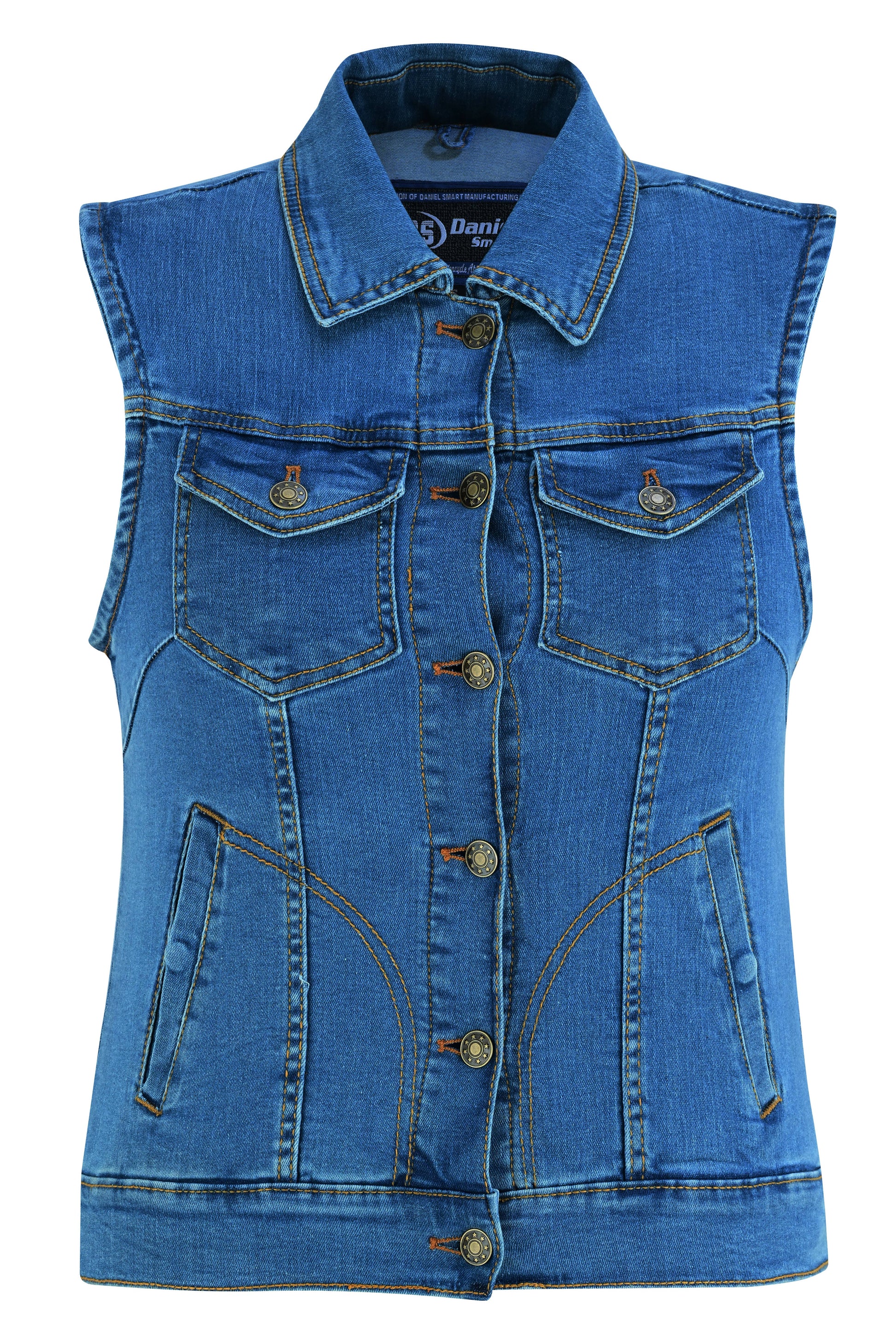 Full Front DM  Women's Blue Denim Snap Front Vest
