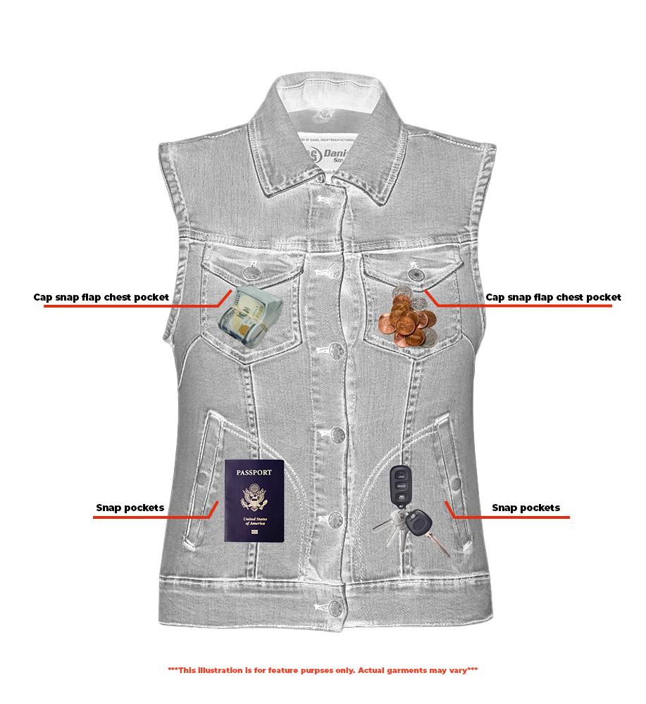 Xray DM  Women's Blue Denim Snap Front Vest