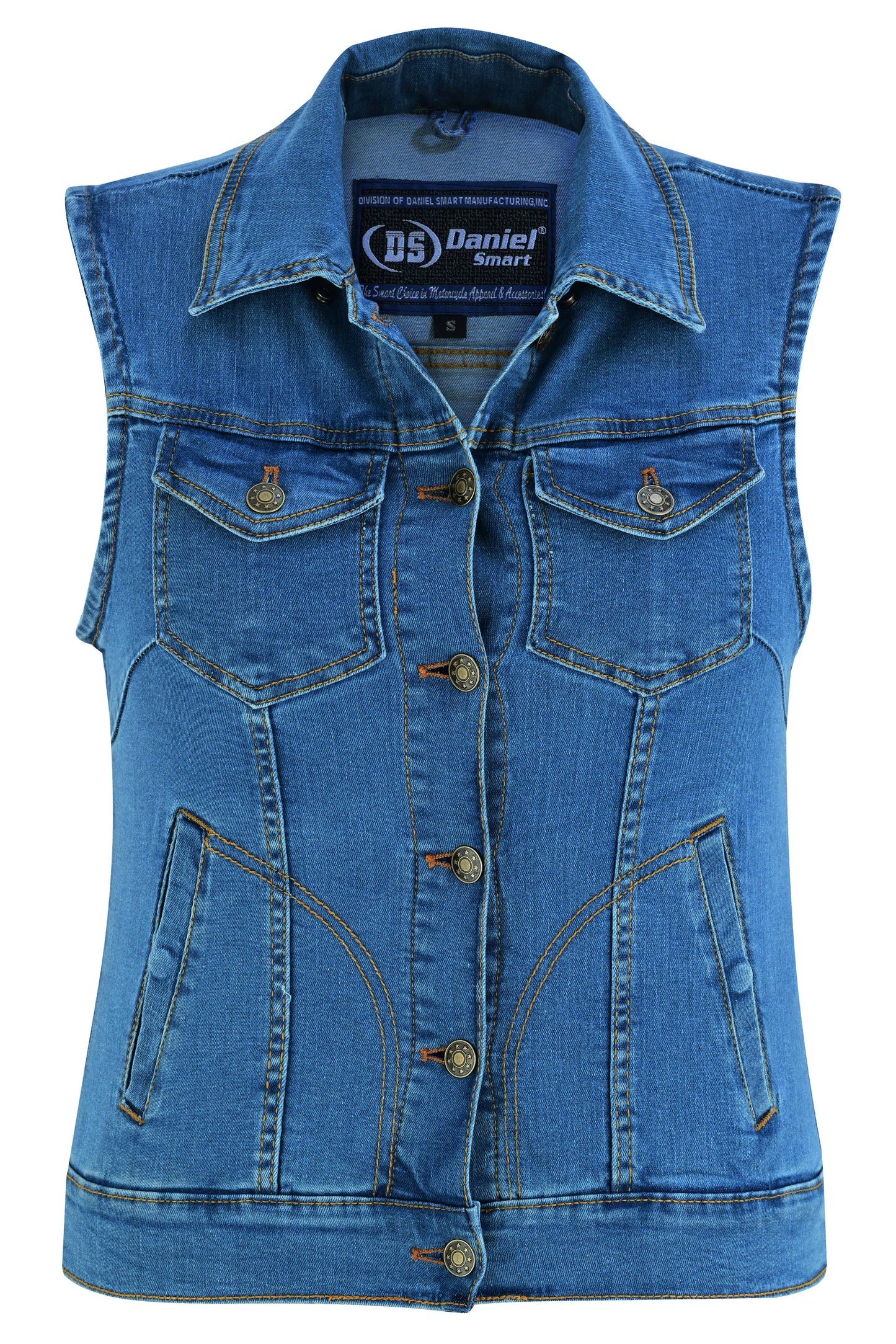 Fll Front DM  Women's Blue Denim Snap Front Vest