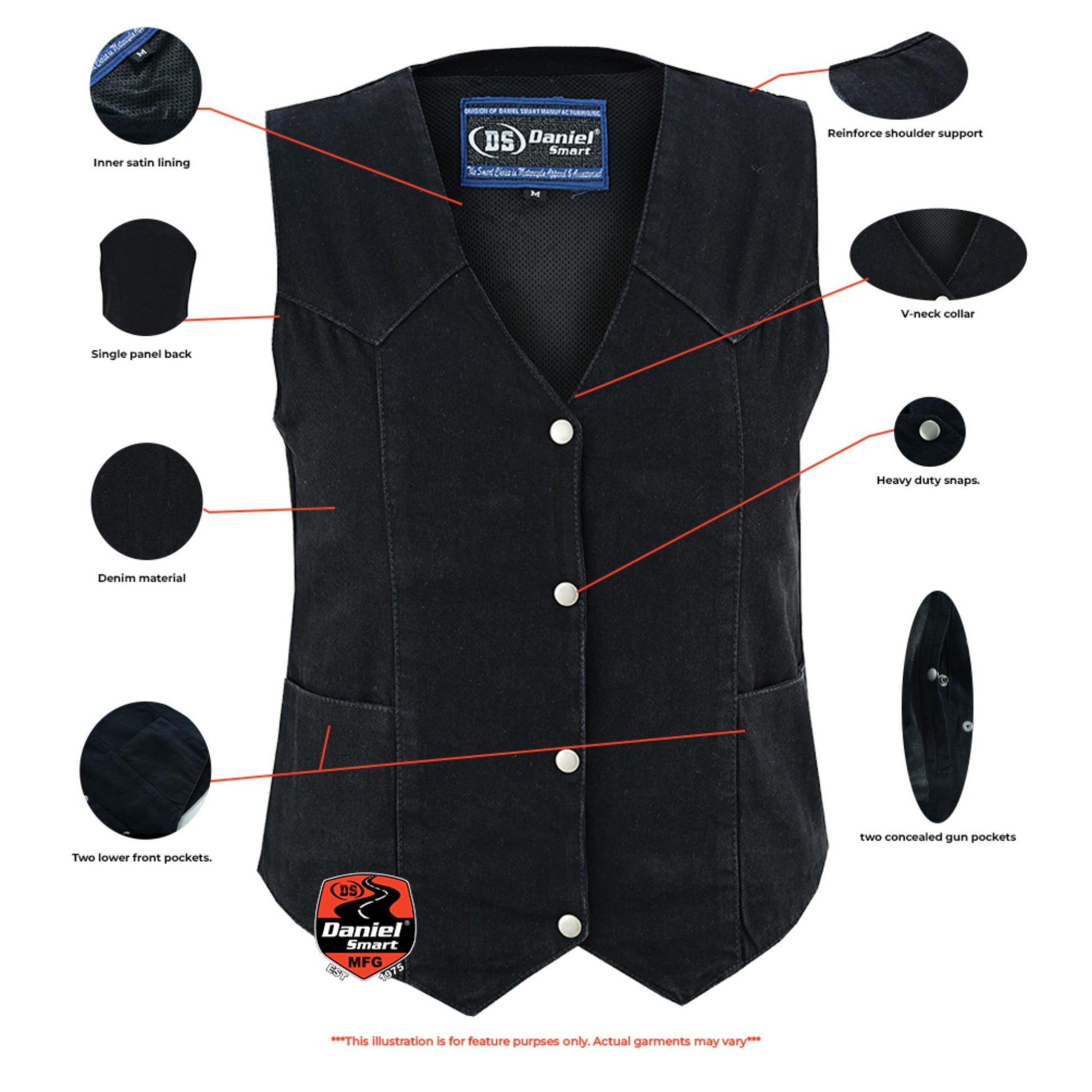 Infographic DM Women's Denim Classic Plain Sides Vest