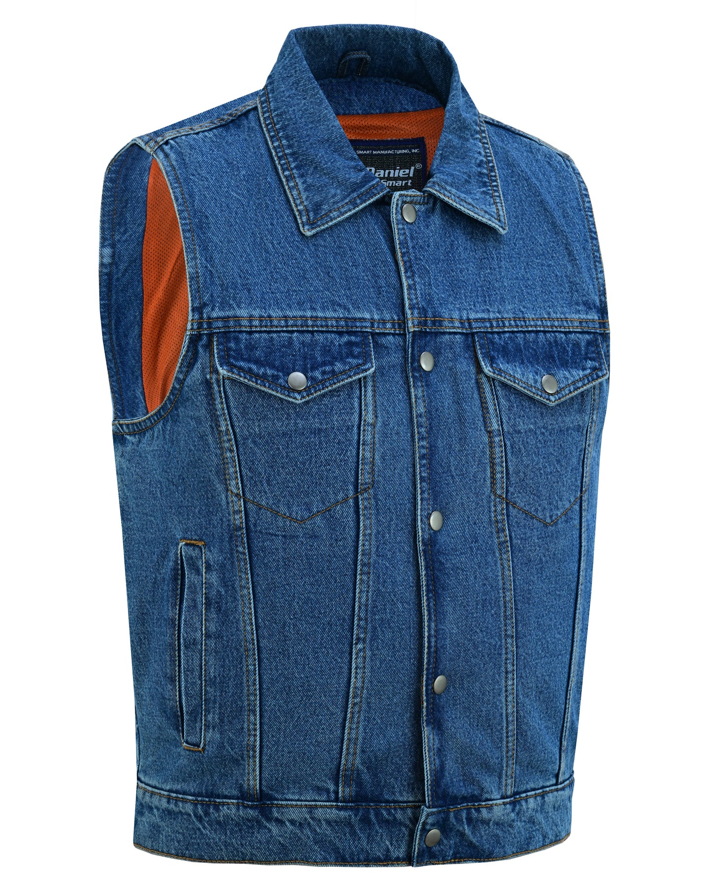 DM Men's Snap Front Blue Denim Motorcycle Vest