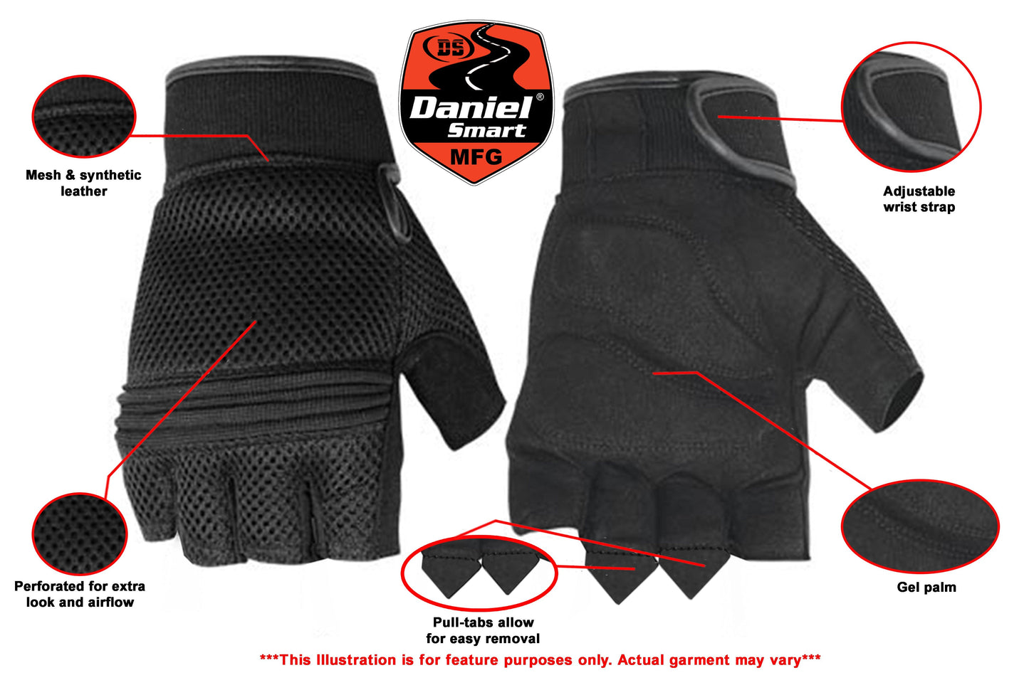 DS Synthetic Leather/ Mesh Fingerless Glove