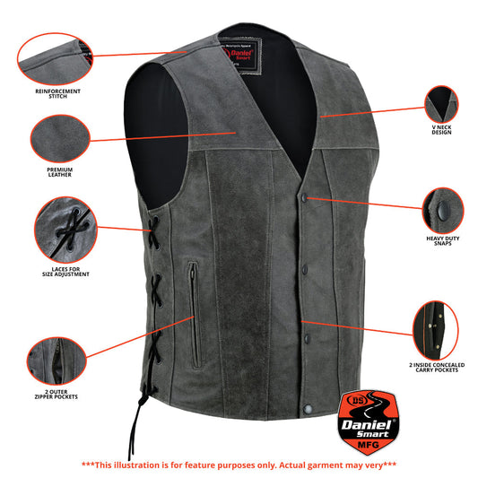 DS Men's Gray Single Back Panel Smart Access Pockets Vest