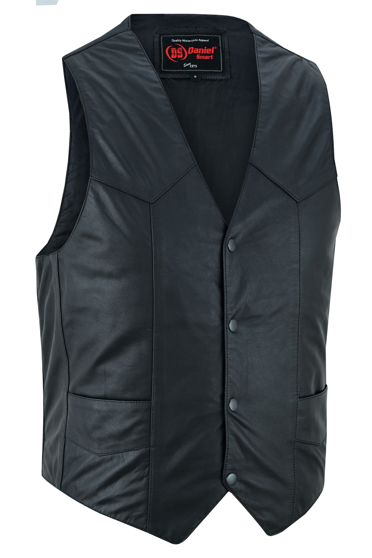 DS Men's Traditional Light Weight Black Leather Motorcycle Vest
