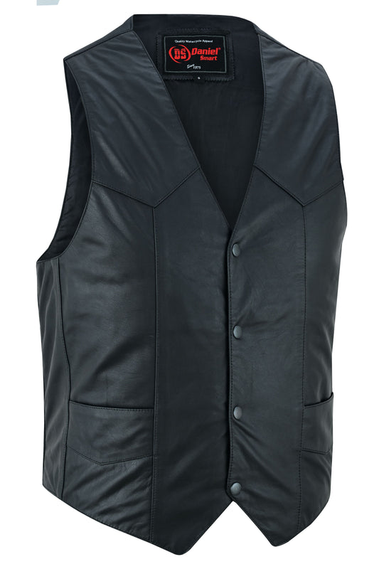 DS Men's Traditional Light Weight Black Leather Motorcycle Vest
