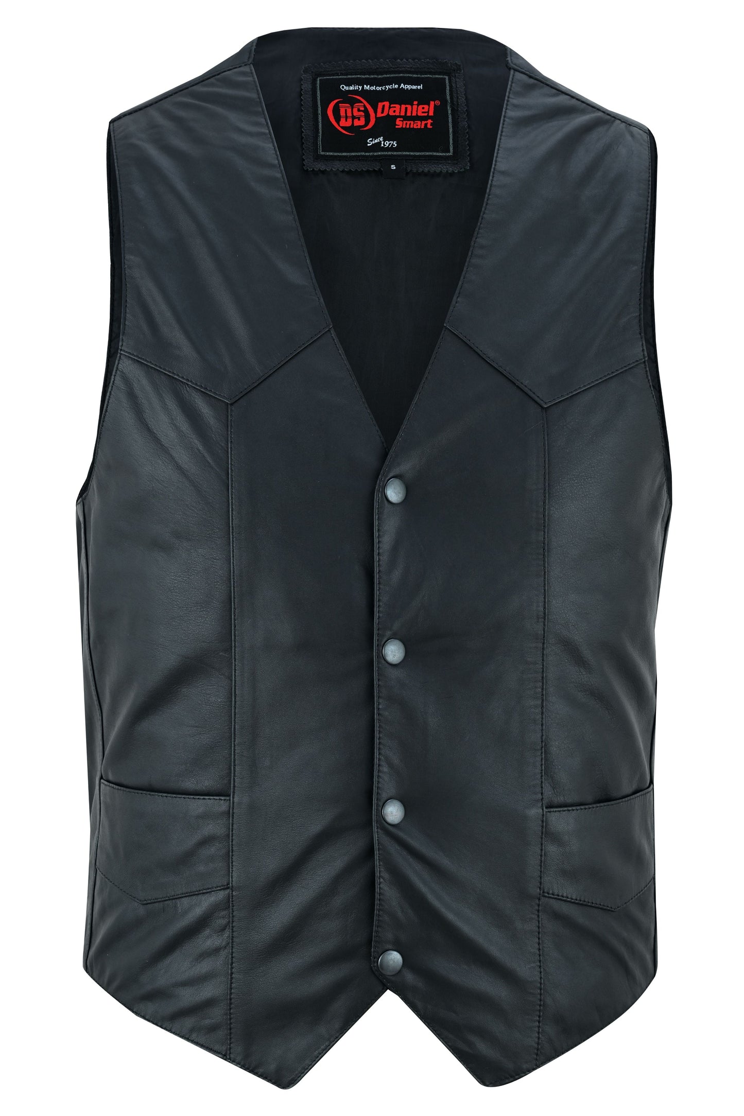 DS Men's Traditional Light Weight Black Leather Motorcycle Vest