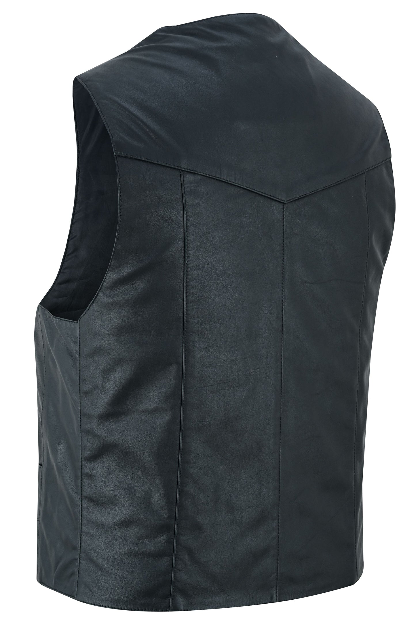 DS Men's Traditional Light Weight Black Leather Motorcycle Vest