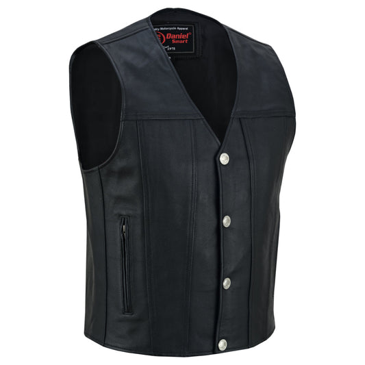 DS Buffalo Nickel Black Leather Vest for Men - Customizable Back & Satin Liner