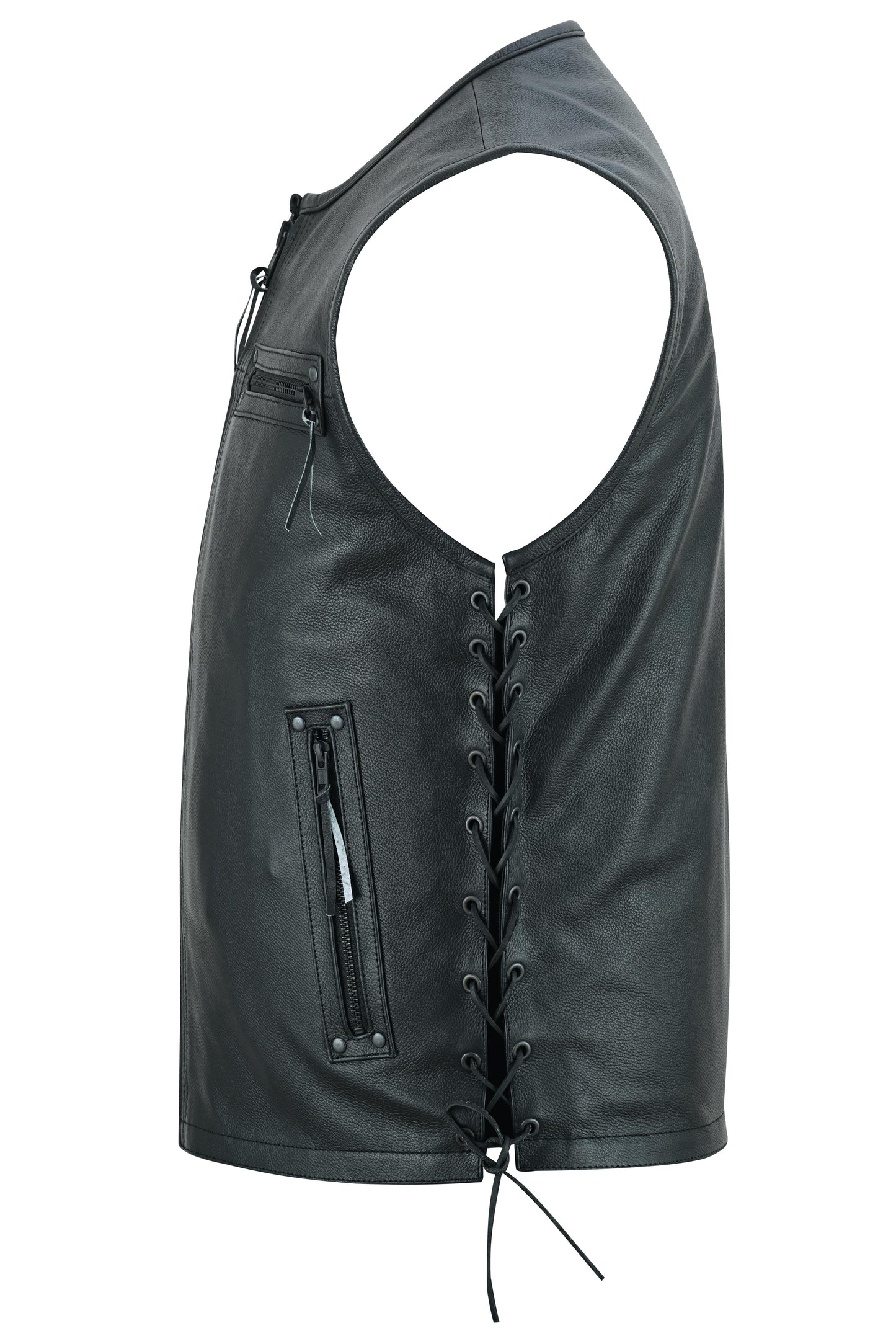 DS Men's Zipper Front Black Leather Motorcycle Vest