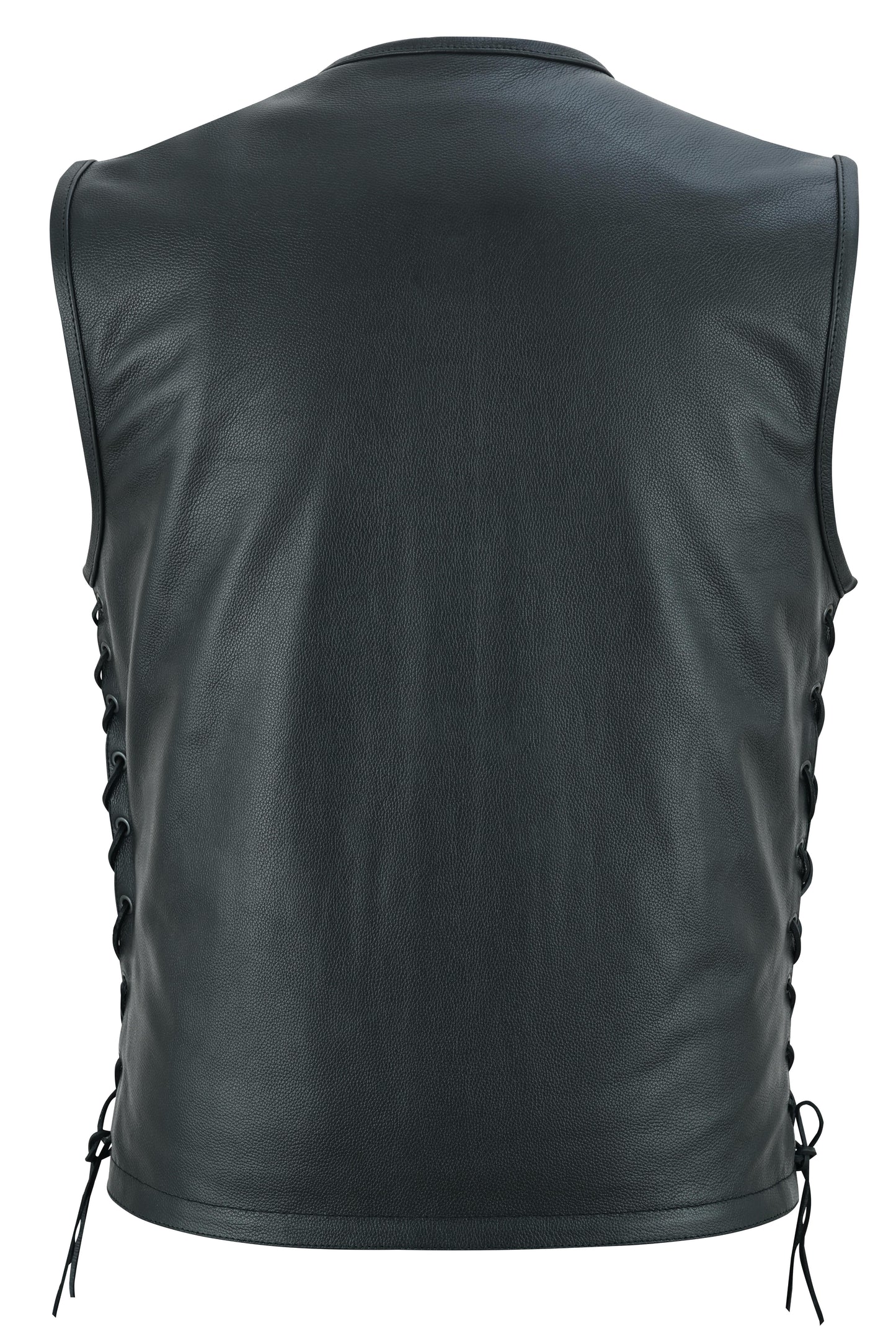 DS Men's Zipper Front Black Leather Motorcycle Vest