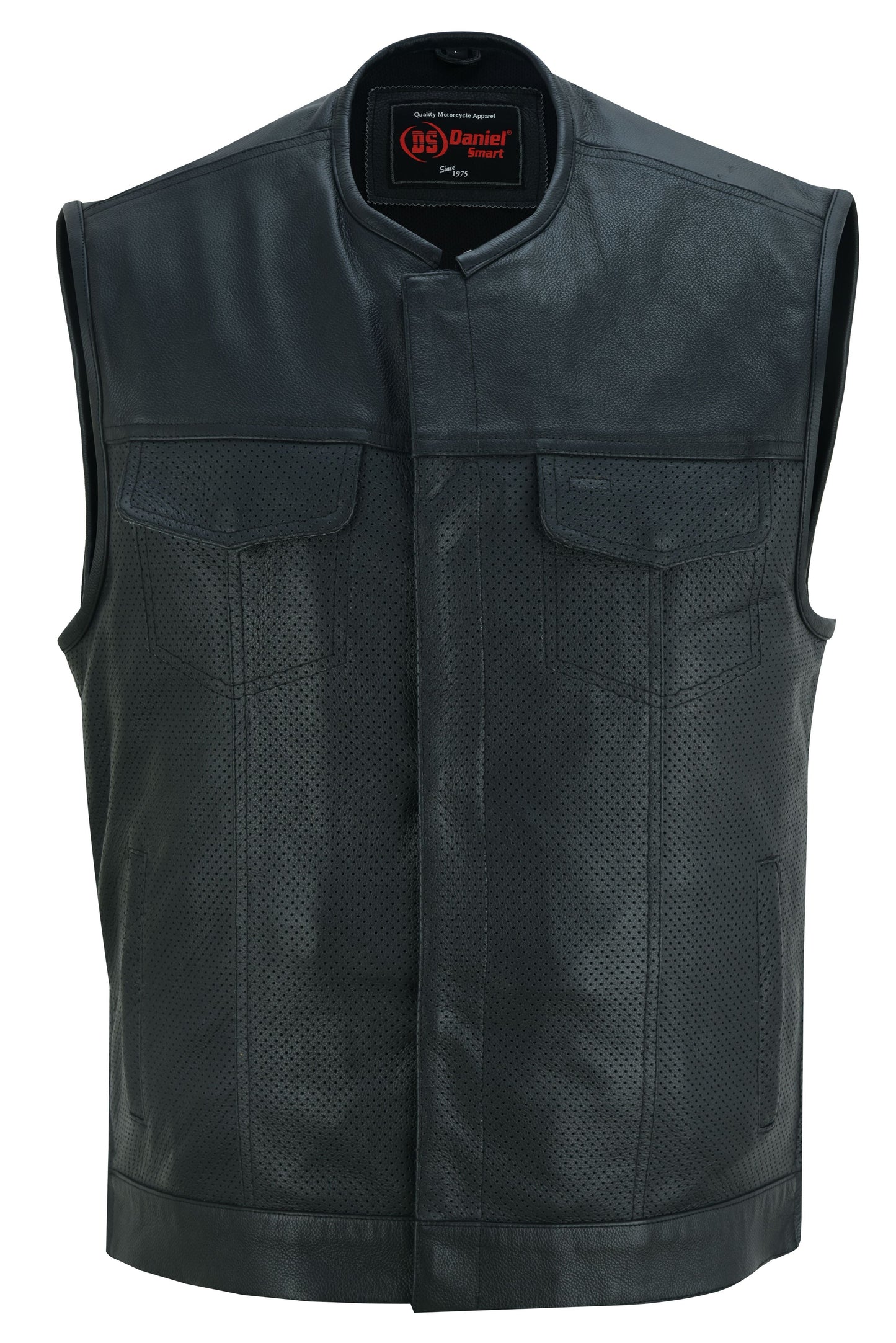 DS Men's Collarless Perforated Leather Vest - Black