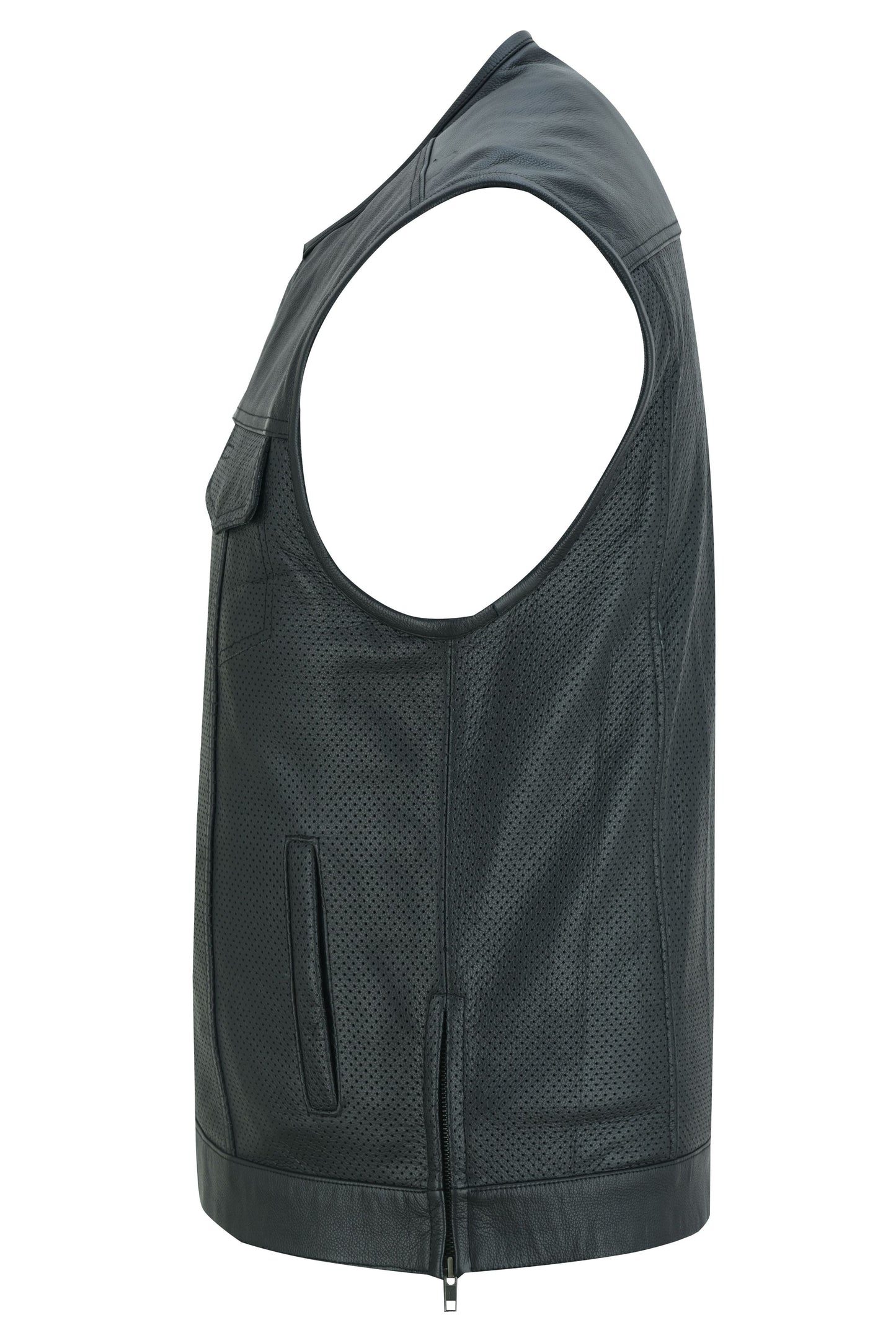 DS Men's Collarless Perforated Leather Vest - Black