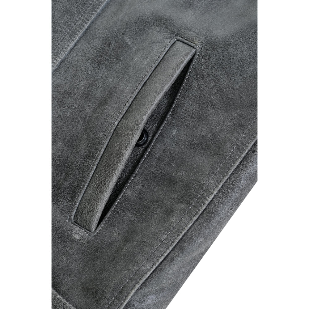 DS Men's Distressed Gray Cowhide Leather  Motorcycle Vest