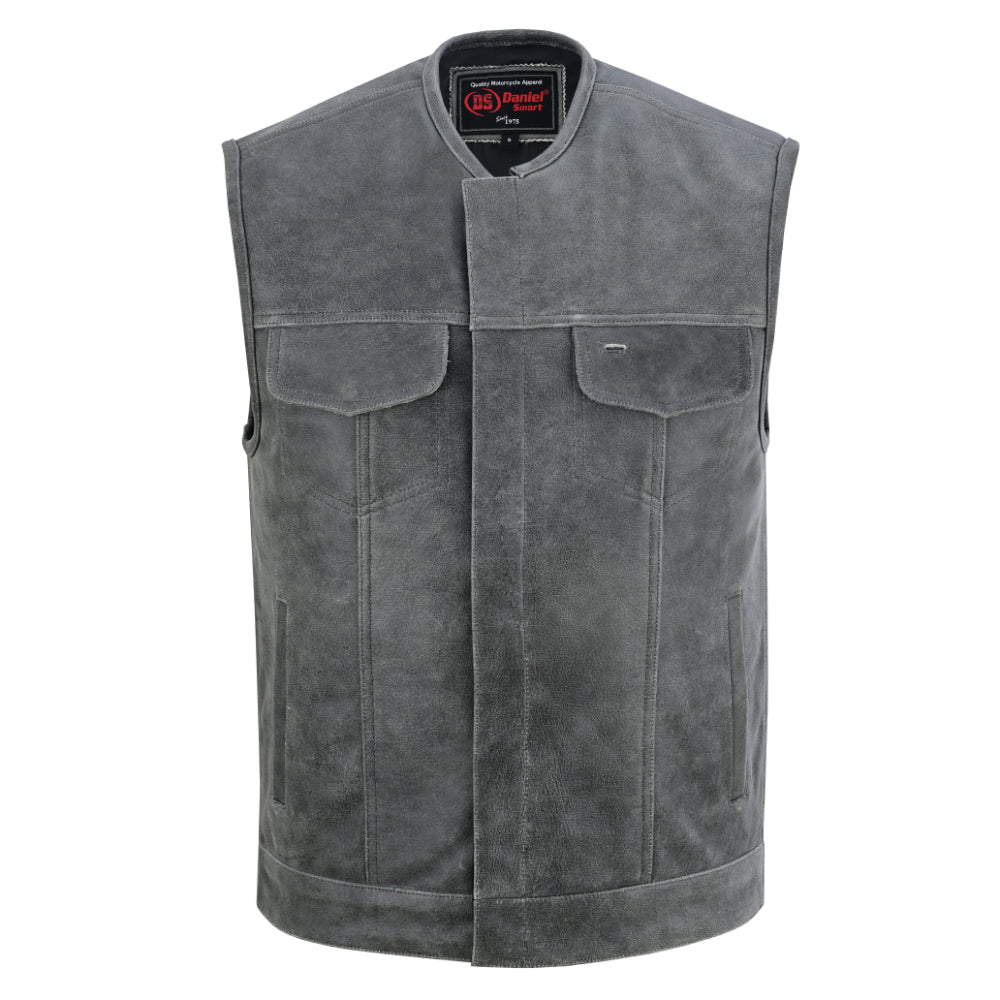 DS Men's Distressed Gray Cowhide Leather  Motorcycle Vest