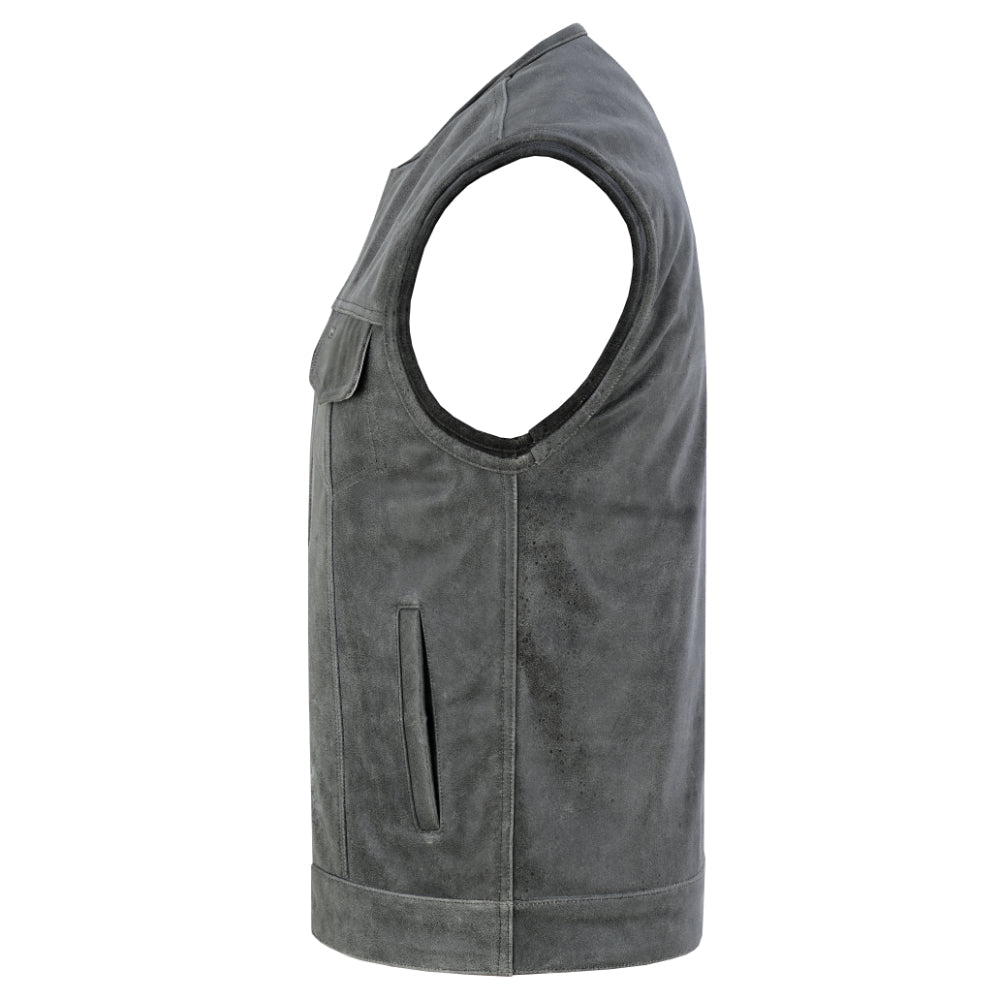 DS Men's Distressed Gray Cowhide Leather  Motorcycle Vest