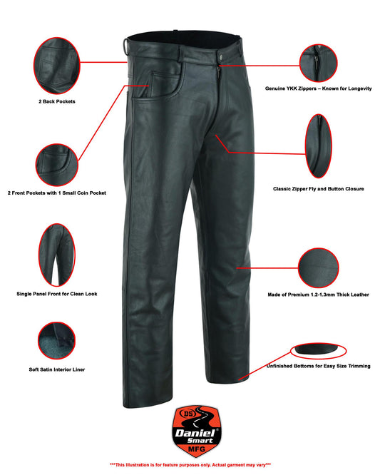 DS Men's Black Classic 5 Pocket Casual Motorcycle Leather Pants