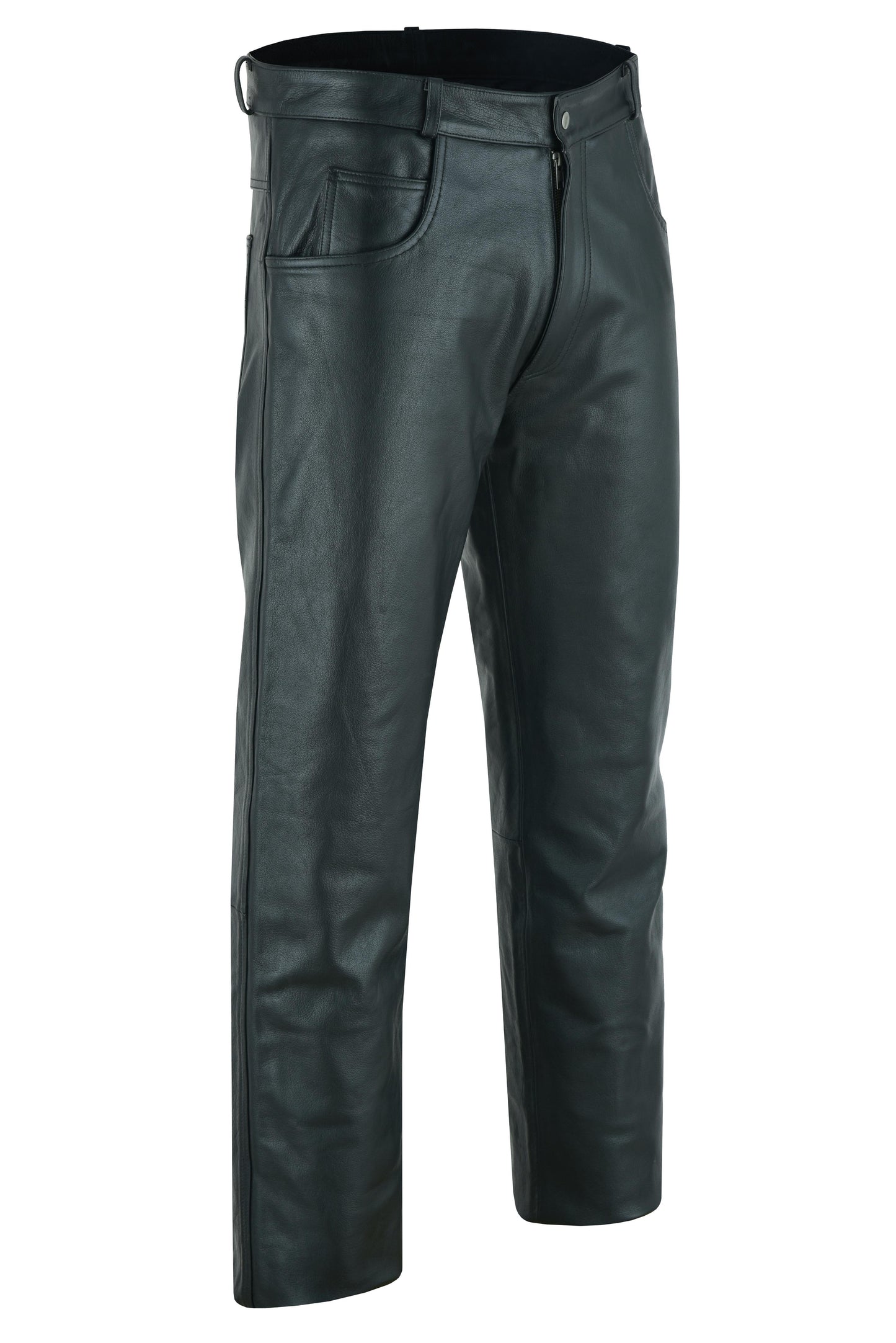 DS Men's Black Classic 5 Pocket Casual Motorcycle Leather Pants