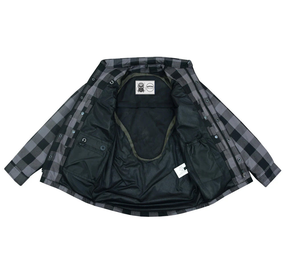 Wide ANgle Open Alpha Checkered Plaid Gray / Black Flannel Shirt