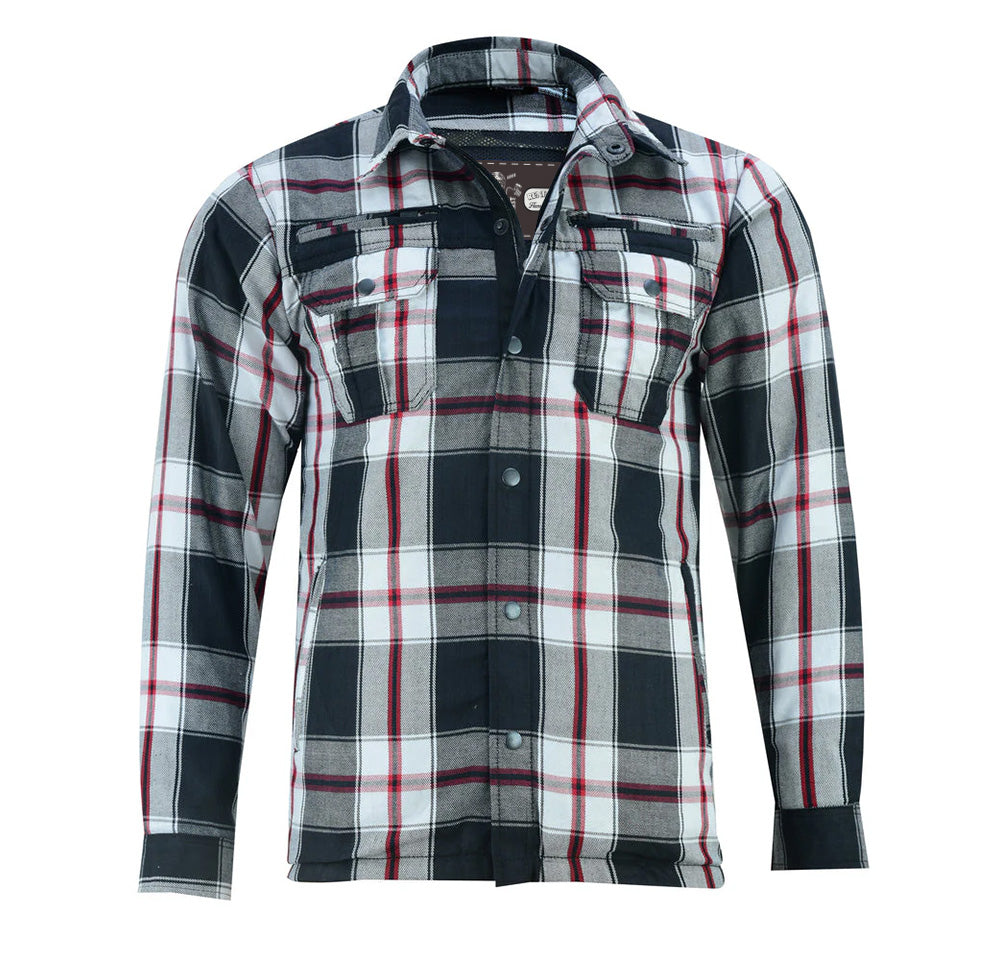 Front View Alpha Checkered - White & Red Black Flannel Padded Shirt