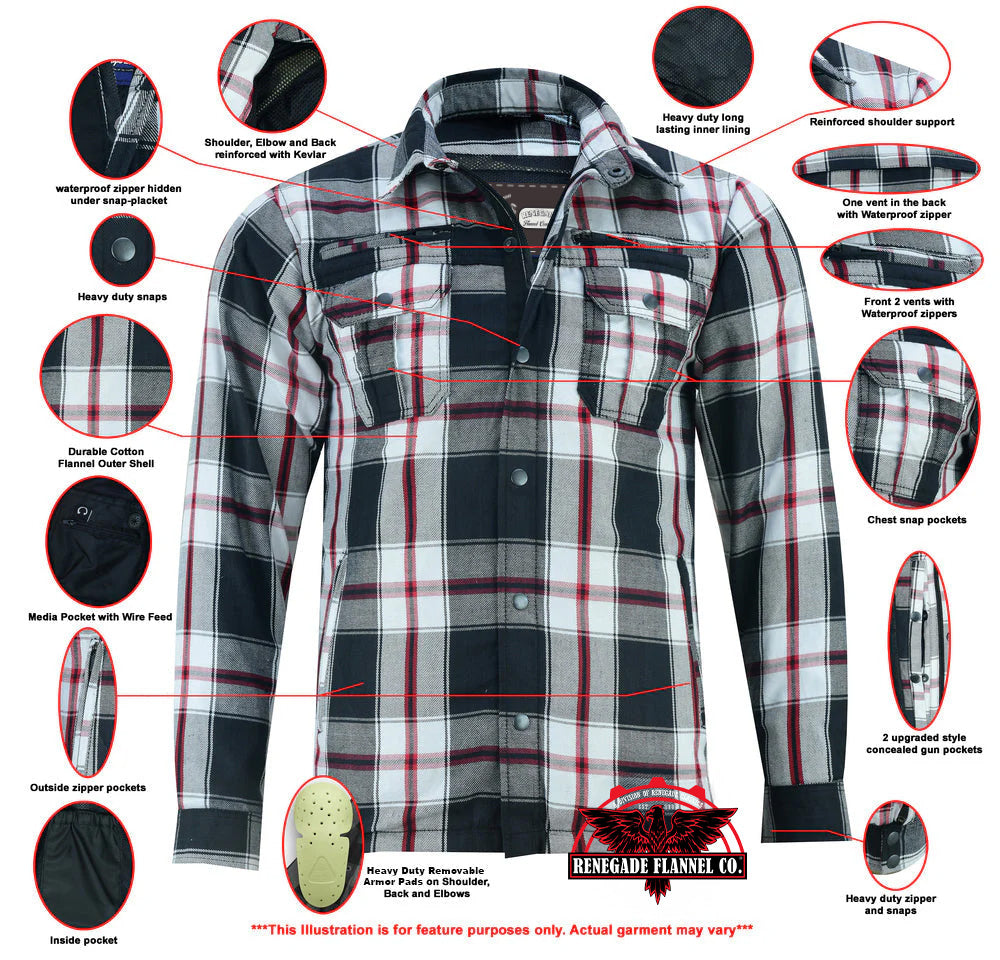 Infographic Alpha Checkered - White & Red Black Flannel Padded Shirt