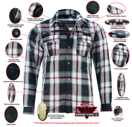 Infographic Alpha Checkered - White & Red Black Flannel Padded Shirt