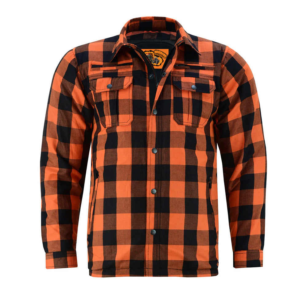 Front View Alpha Checkered Black and Orange Flannel Shirt