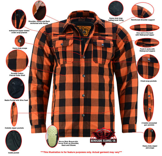 Infographic Alpha Checkered Black and Orange Flannel Shirt
