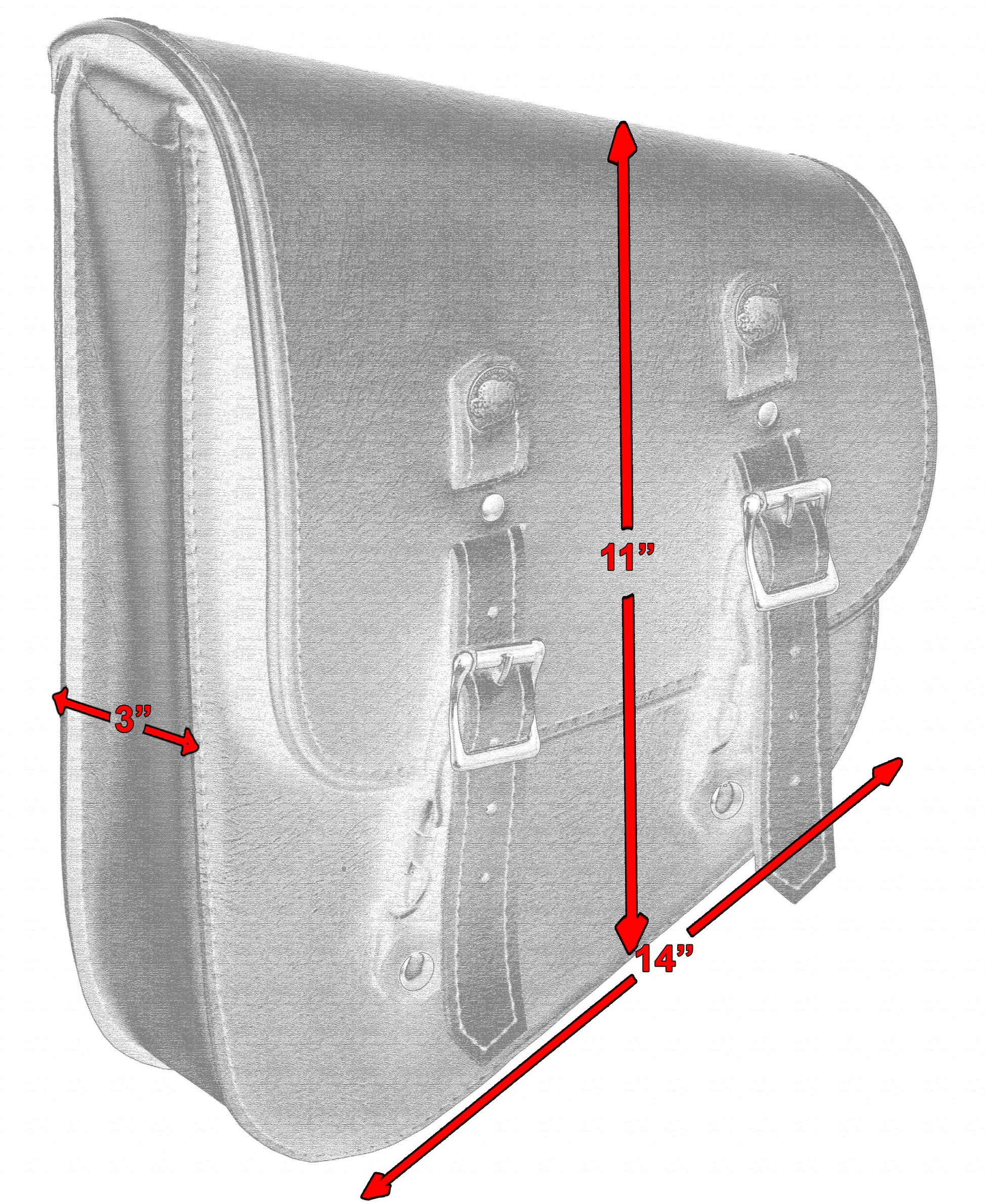 Measurements  Left Side Synthetic Leather Swing Arm Bag W/ Buffalo Snaps