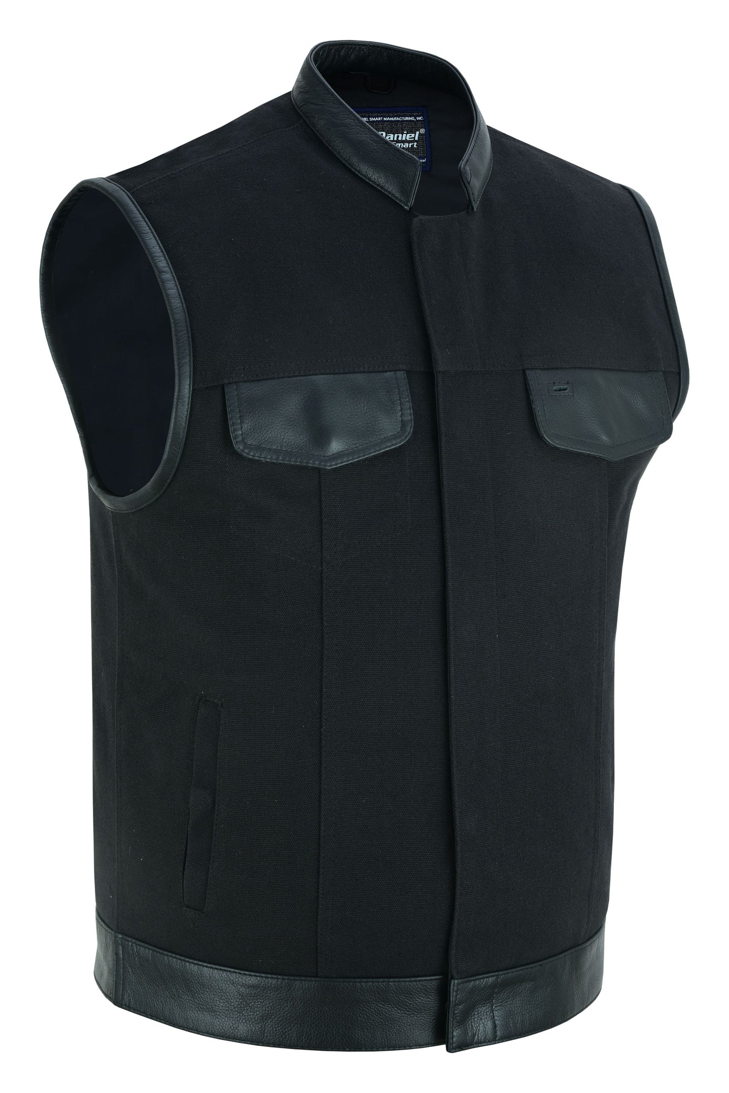 DS Canvas Material Single Back Panel Concealment Vest W/Leather Tr
