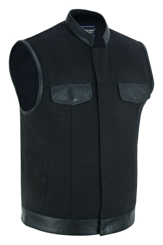 DS Canvas Material Single Back Panel Concealment Vest W/Leather Tr