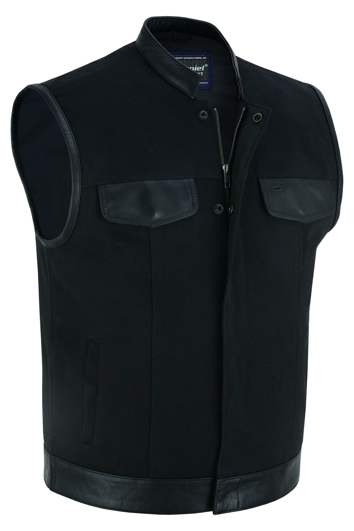 DS Canvas Material Single Back Panel Concealment Vest W/Leather Tr