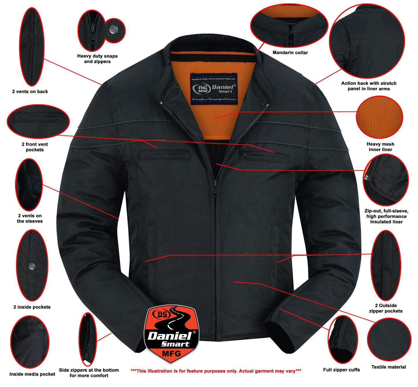 DS All-Season Men's Textile Motorcycle Jacket with Reflective Stripes