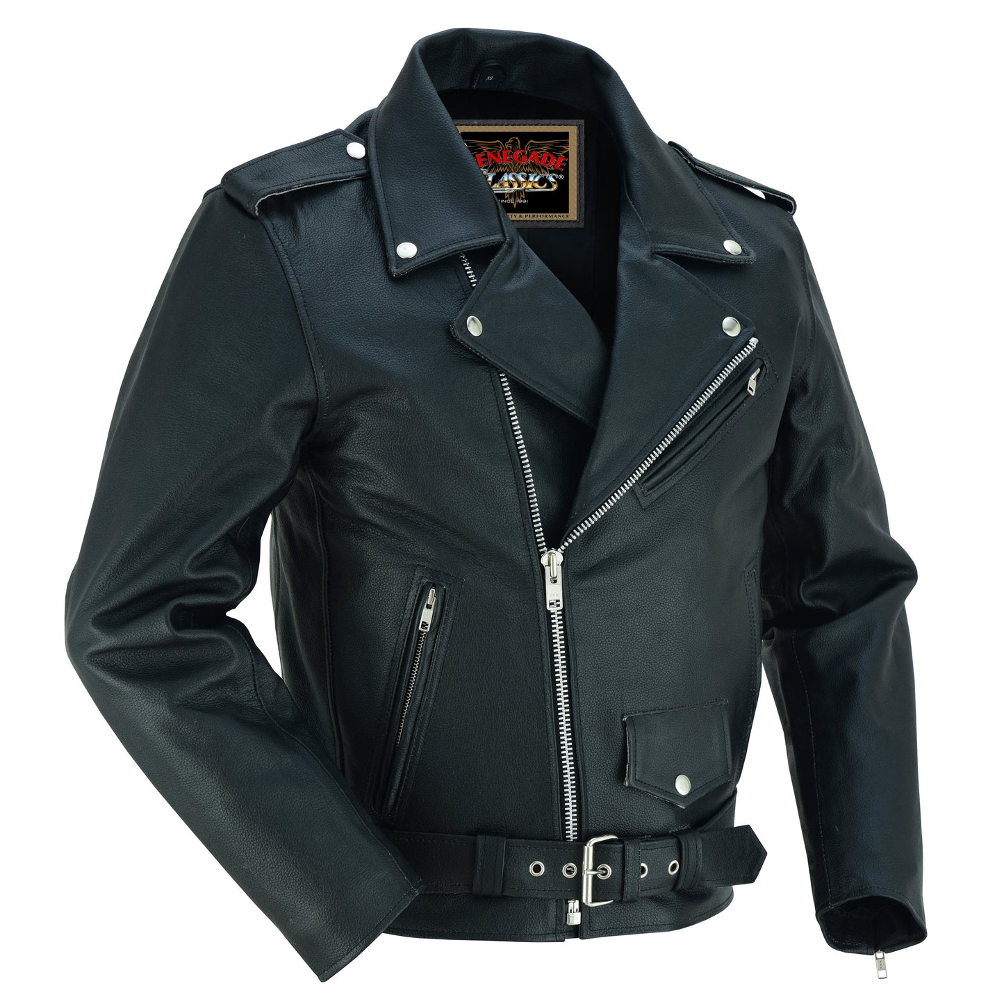 Side Angle View Dawn Rider Men’s Premium Black Leather Motorcycle Jacket