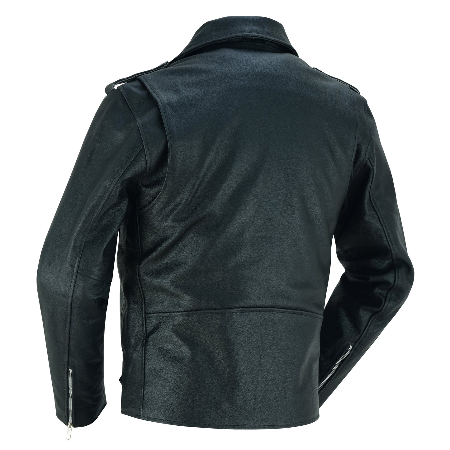 Rear Angled View Dawn Rider Men’s Premium Black Leather Motorcycle Jacket