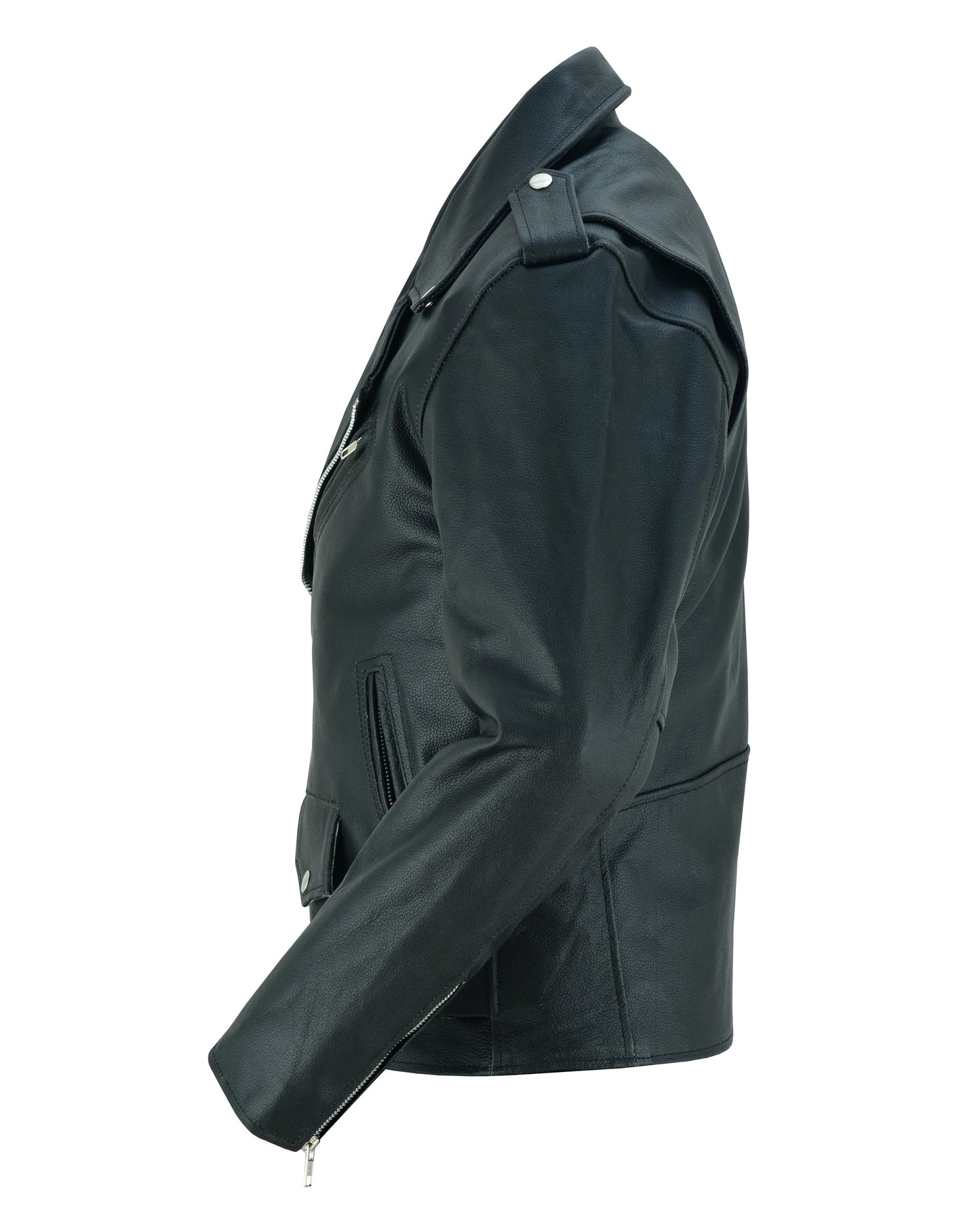Side View Dawn Rider Men’s Premium Black Leather Motorcycle Jacket