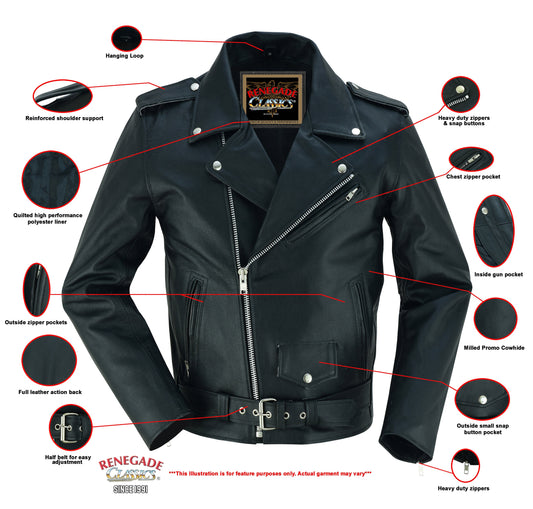 Infographic Dawn Rider Men’s Premium Black Leather Motorcycle Jacket
