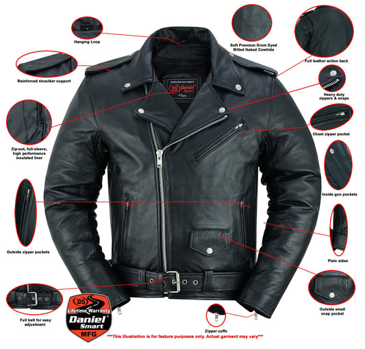Infographic Men's Premium Classic Plain Side Police Style Jacket - Black